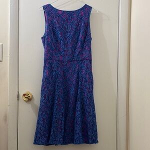 Adrianna Papell Women's Blue and Pink Lace Fit-and-Flare Dress